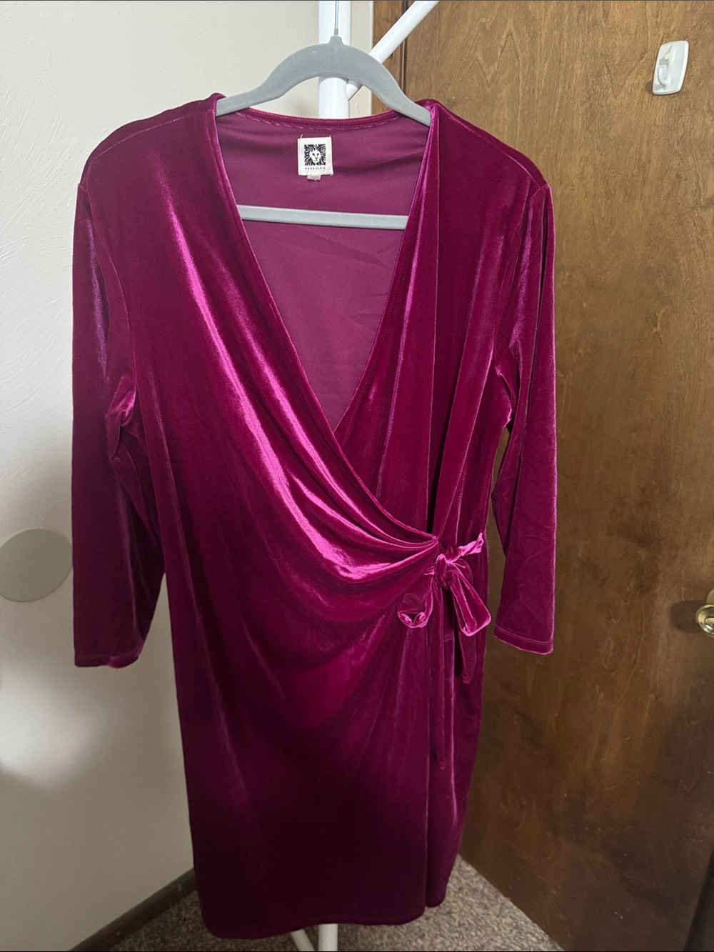 Anne Klein Velvet Wrap Dress - Berry
